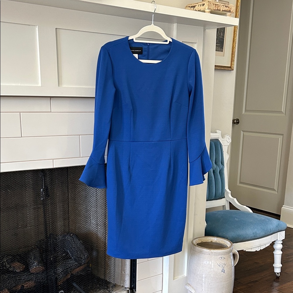 Donna Morgan Cobalt Blue Bell Sleeve Fitted Dress